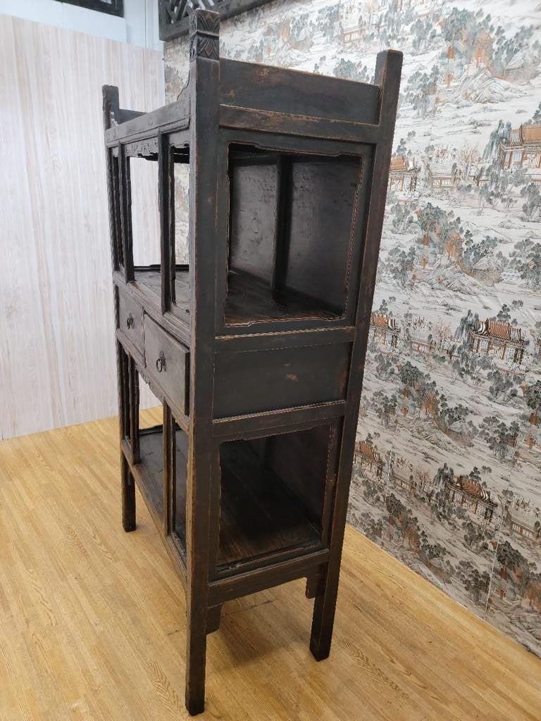 Antique Shanxi Province Lacquered Elmwood Open Cabinet - 8