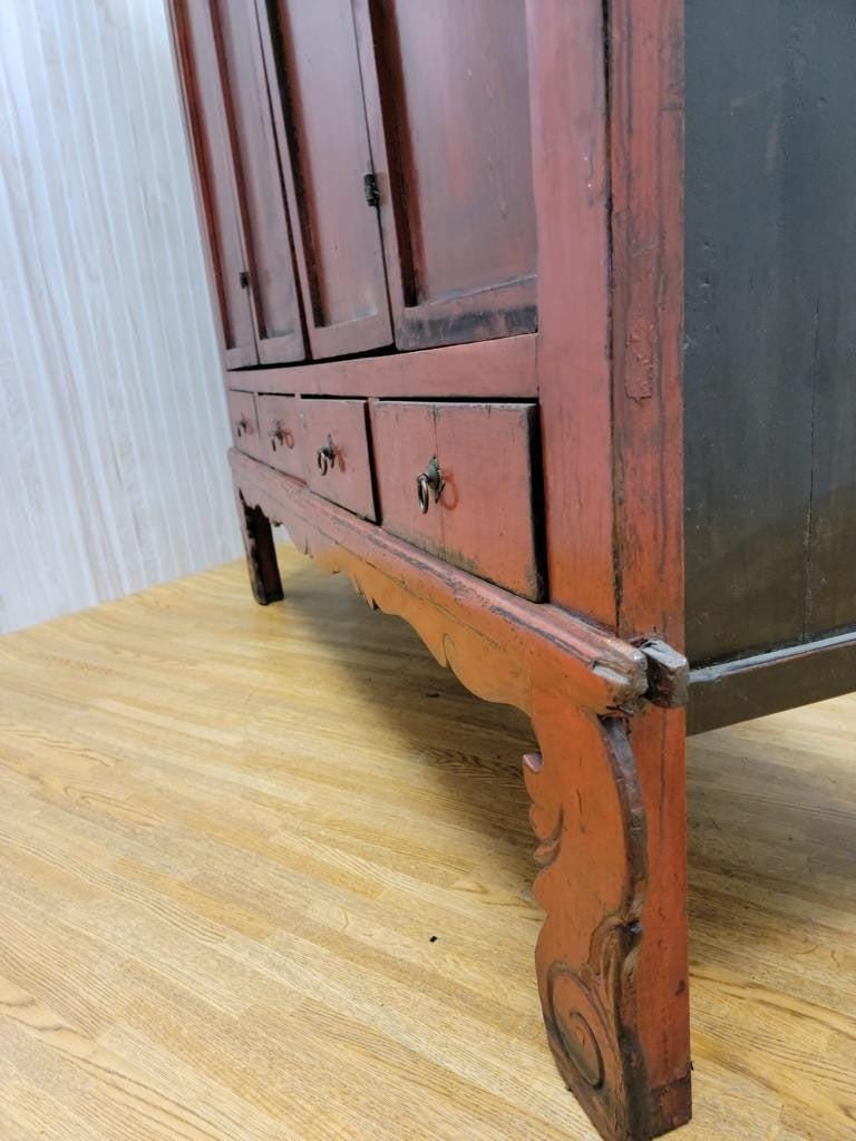 Antique Shanxi Province Red Lacquered Elm Storage Cabinet With Drawers - 10