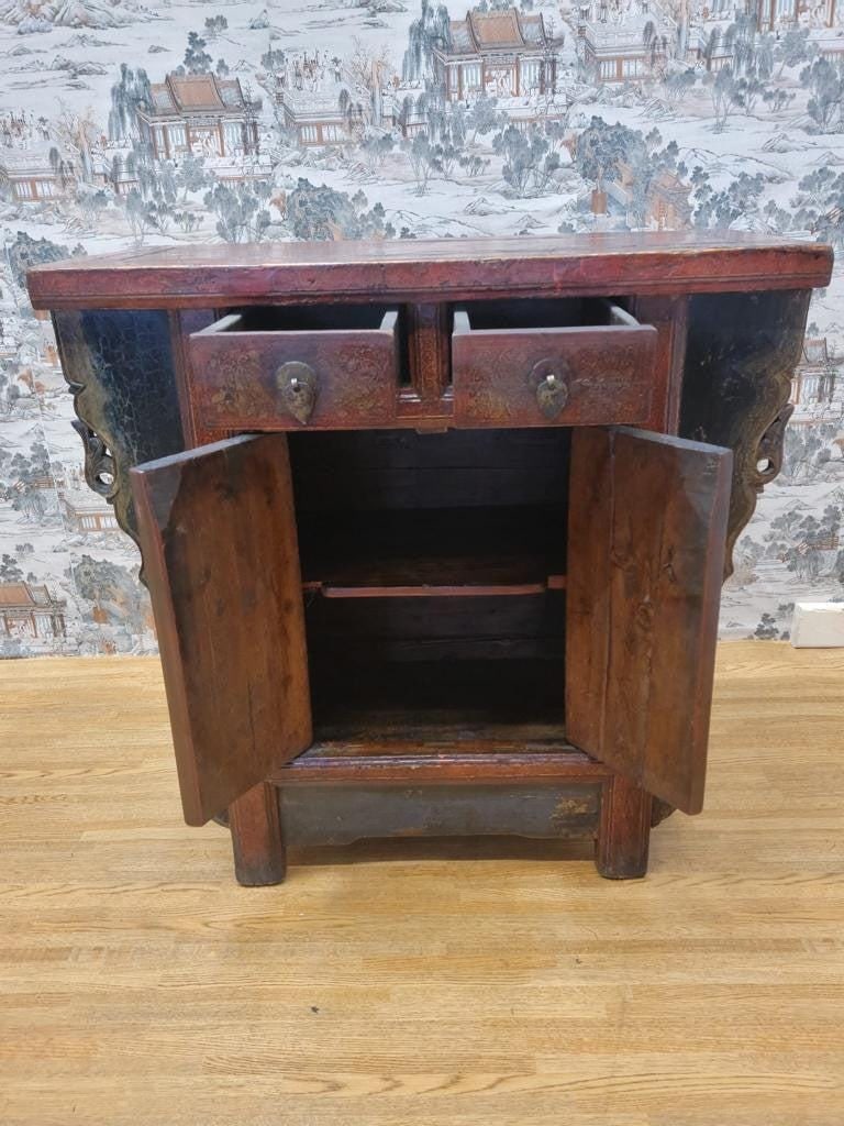 Antique Shanxi Province Winged Red Lacquer Painted Cabinet - 3