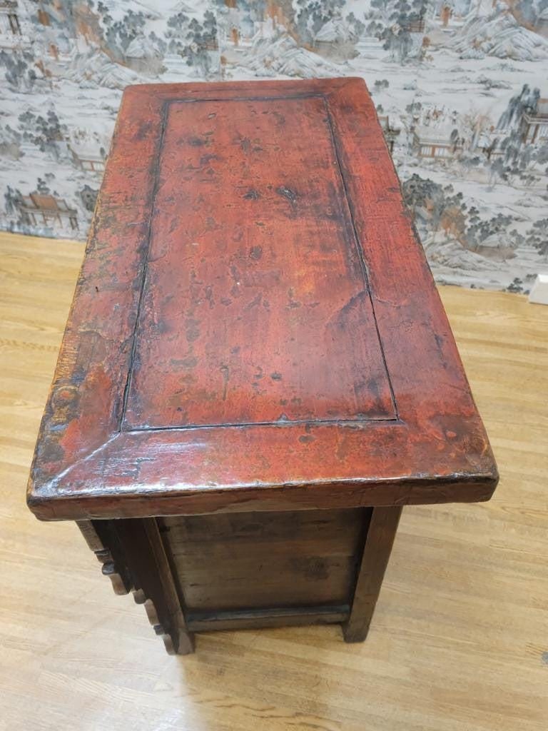 Antique Shanxi Province Winged Red Lacquer Painted Cabinet - 4