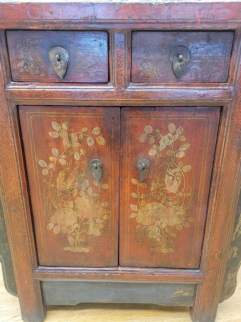 Antique Shanxi Province Winged Red Lacquer Painted Cabinet - 7