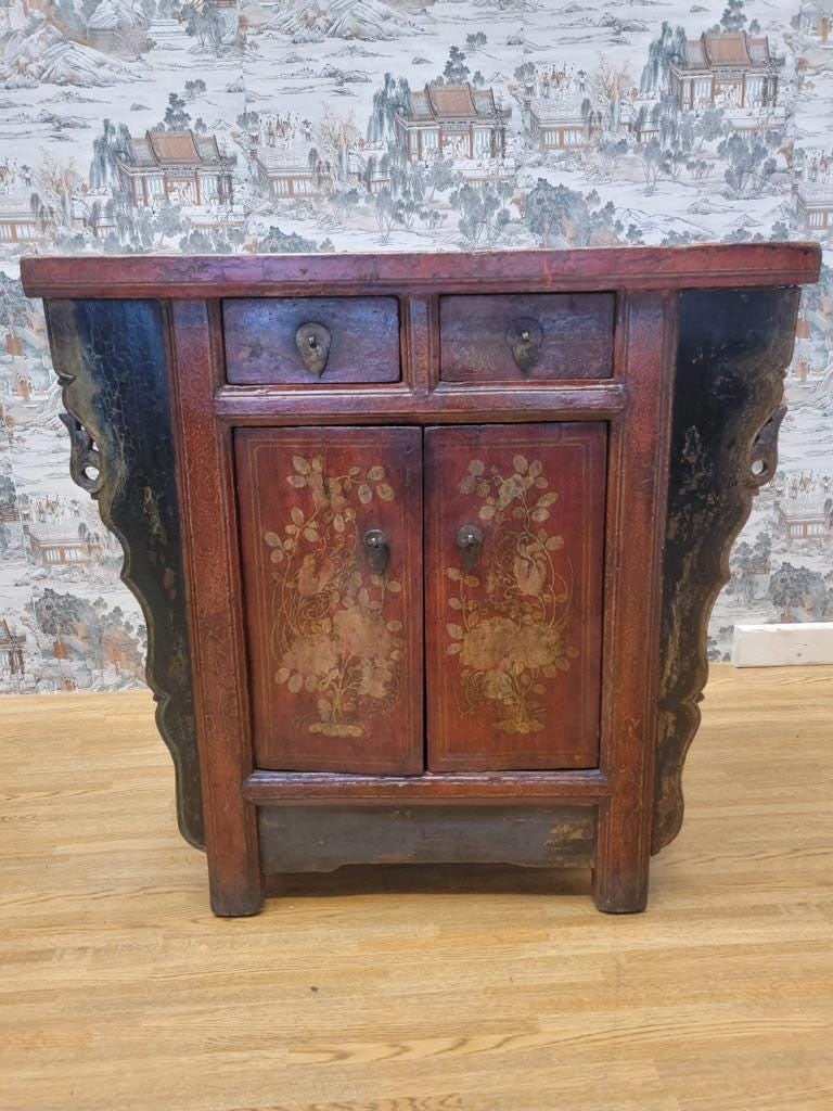 Antique Shanxi Province Winged Red Lacquer Painted Cabinet - 9