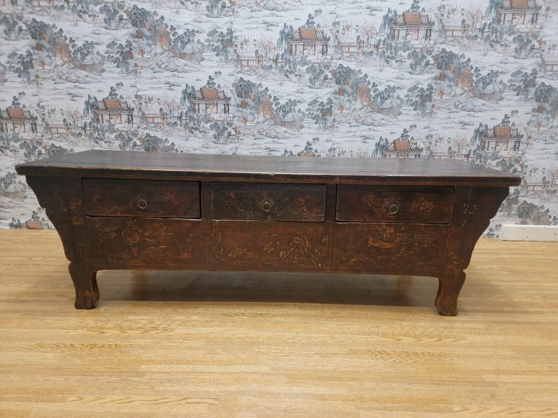 Traditional Handmade Shanxi Province Coffer Sideboard Featuring Artistic Carvings