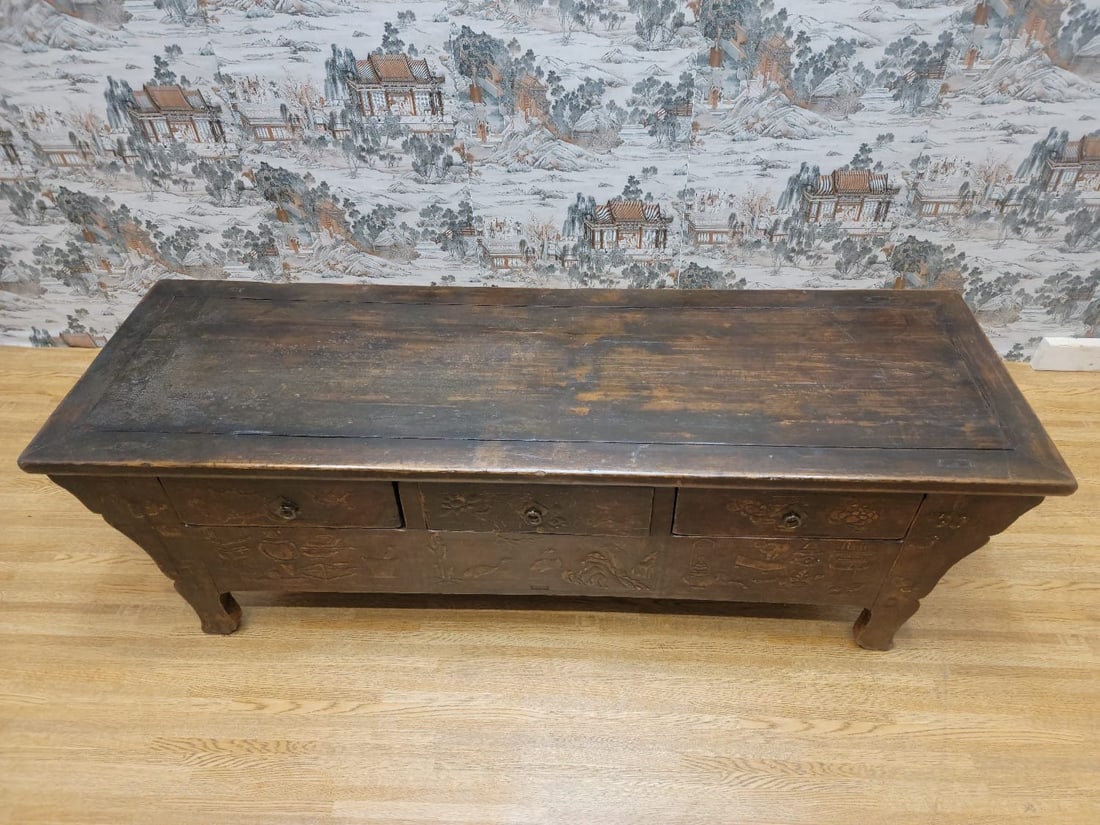 Traditional Handmade Shanxi Province Coffer Sideboard Featuring Artistic Carvings - 5
