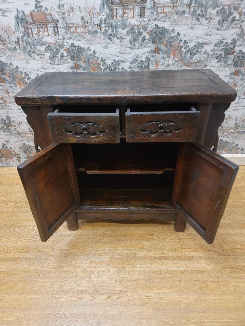 Antique Shanxi Province Small Winged Elmwood Cabinet - 5
