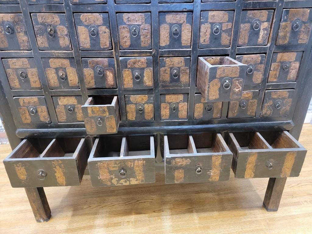 Antique Shanxi Province Hand Painted Black Lacquer Apothecary/Medicine Cabinet - 3