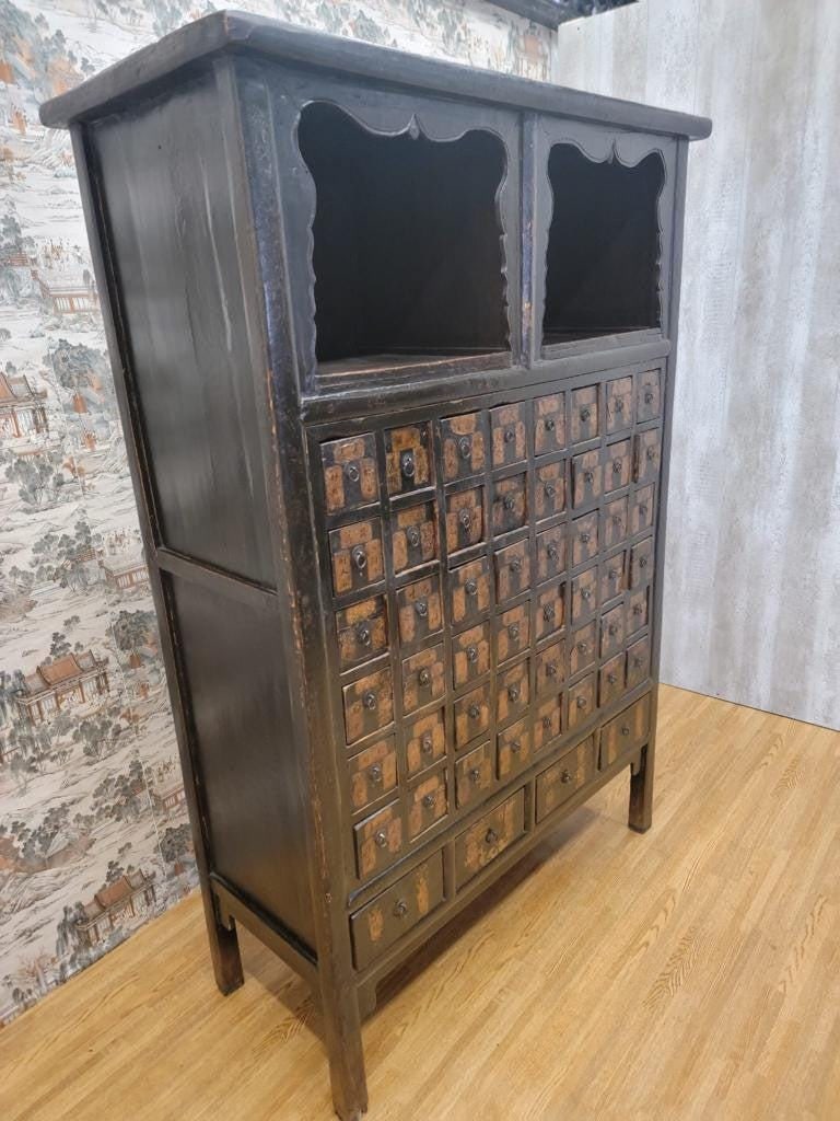 Antique Shanxi Province Hand Painted Black Lacquer Apothecary/Medicine Cabinet - 5