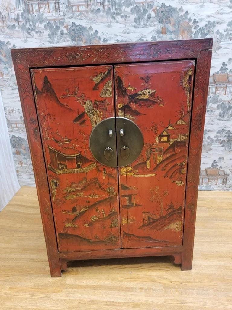 Vintage Shanxi Province Red Lacquer Chinoiserie Cabinet - 2