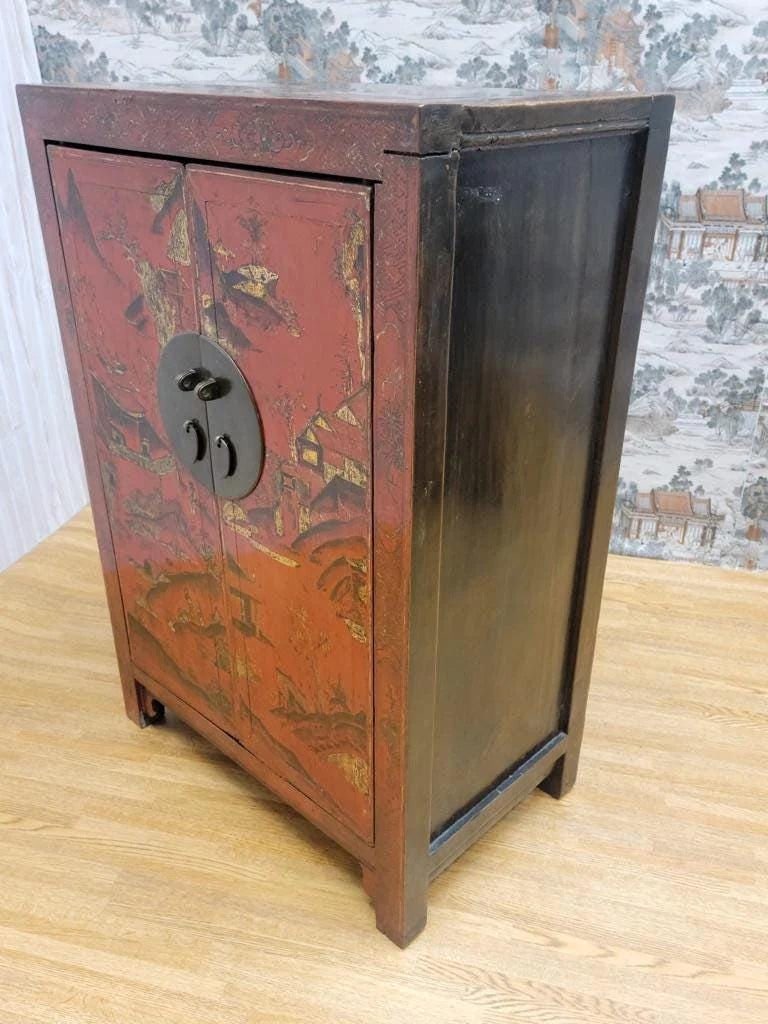 Vintage Shanxi Province Red Lacquer Chinoiserie Cabinet - 5