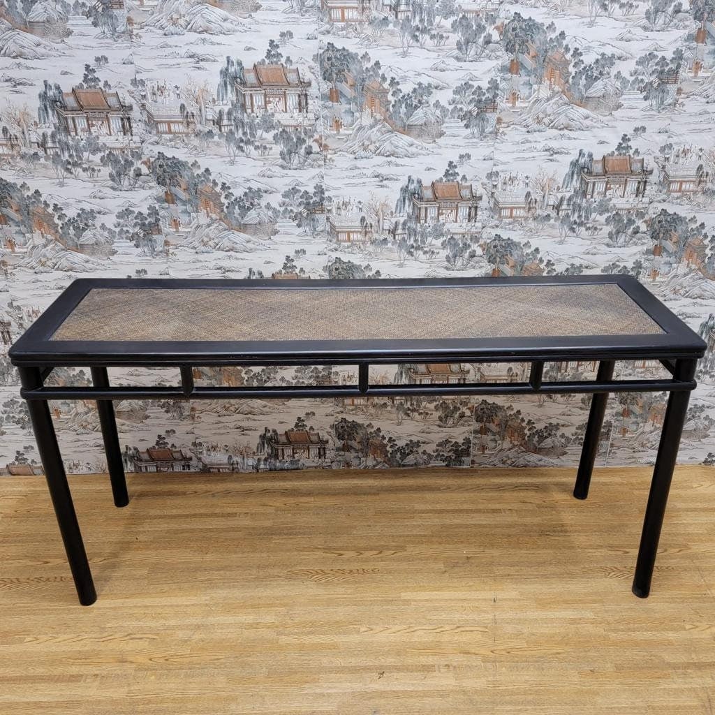 Vintage Shanxi Province Black Lacquer Wicker Rattan Altar Table - 3