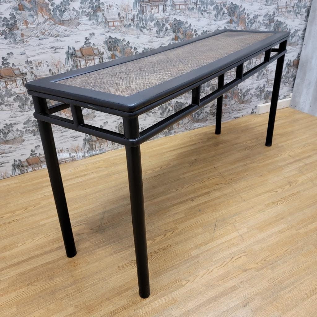 Vintage Shanxi Province Black Lacquer Wicker Rattan Altar Table - 4