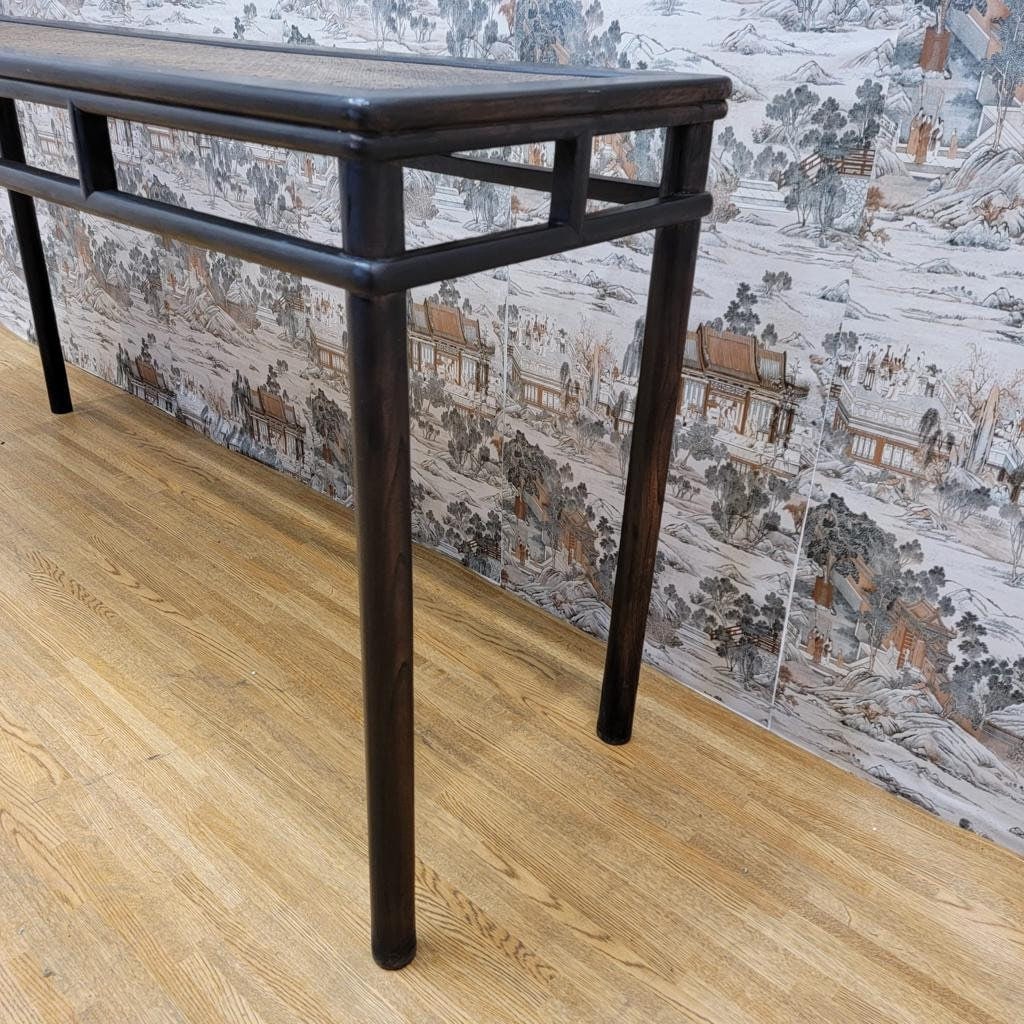 Vintage Shanxi Province Black Lacquer Wicker Rattan Altar Table - 6