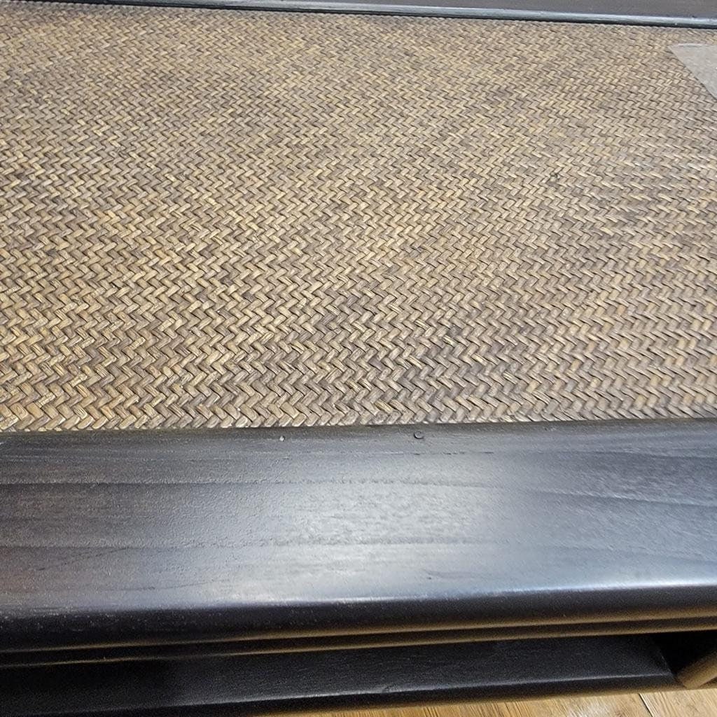 Vintage Shanxi Province Black Lacquer Wicker Rattan Altar Table - 9