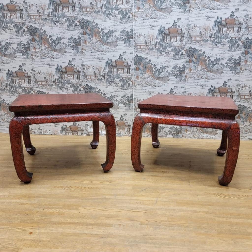 Antique Shanxi Province Red Lacquer Elm Side Tables - Pair - 2