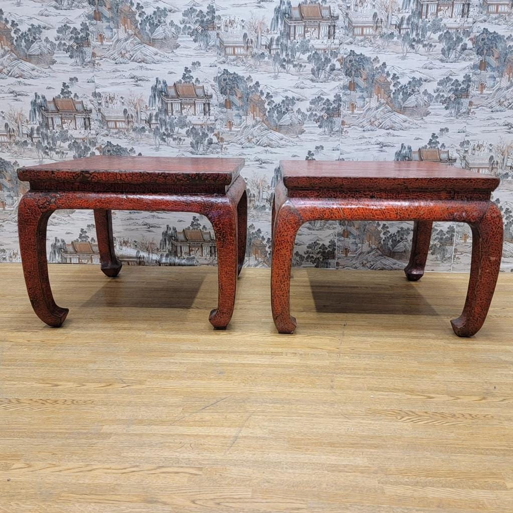 Antique Shanxi Province Red Lacquer Elm Side Tables - Pair - 8
