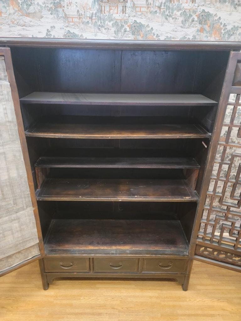 Exquisite Antique Shanxi Elmwood Door Panel Cabinet with Elaborate Lattice Carvings - 6
