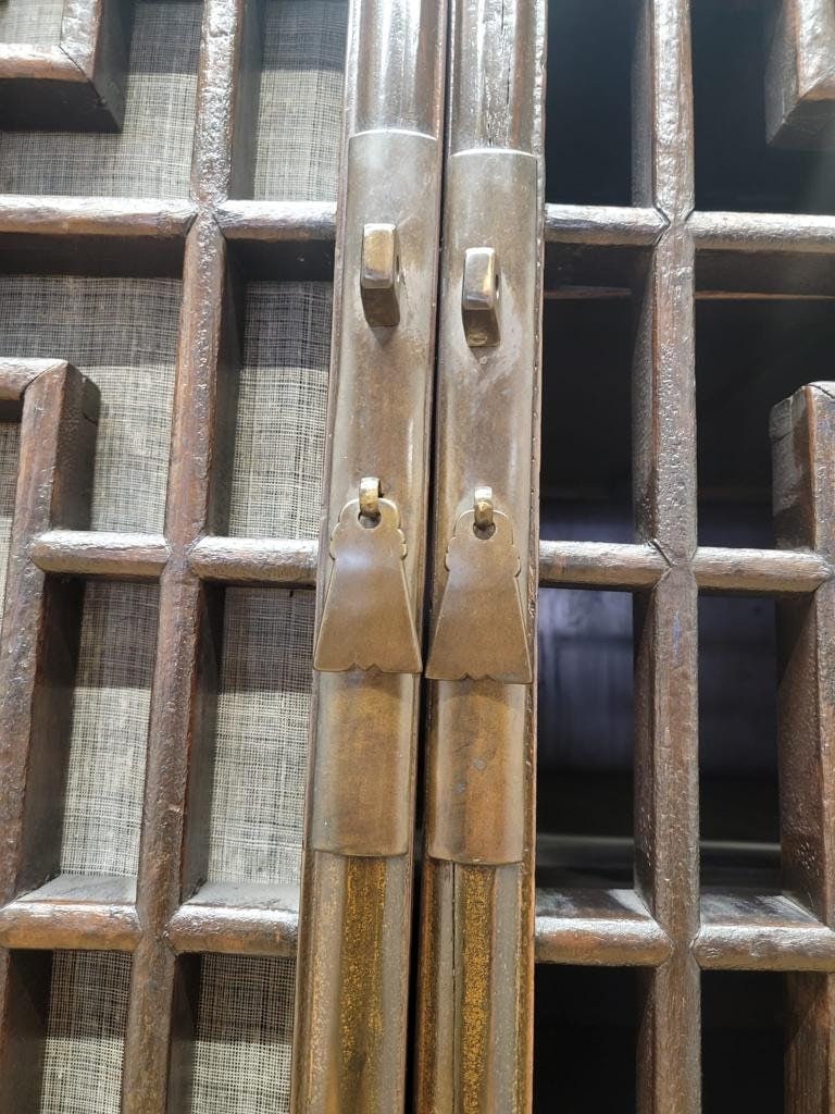 Exquisite Antique Shanxi Elmwood Door Panel Cabinet with Elaborate Lattice Carvings - 7