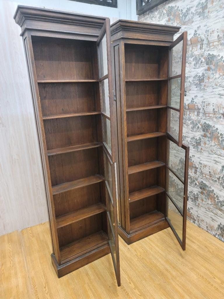 Antique Thai British Colonial Teak and Glass Display Cabinet - Pair - 4