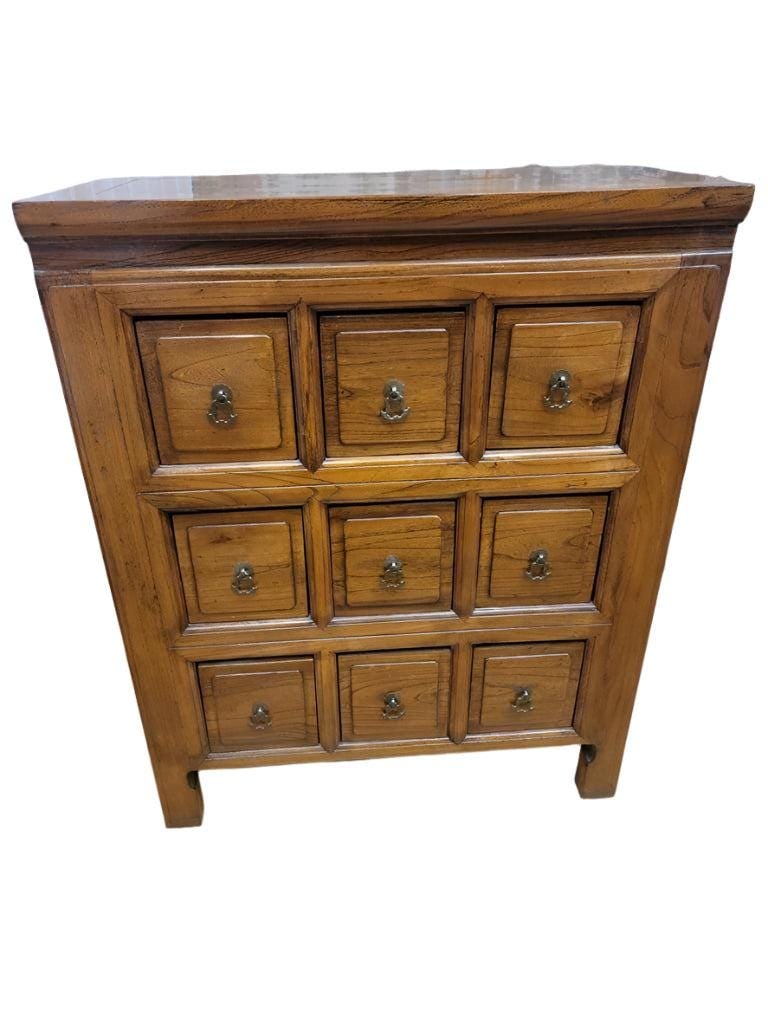 Antique Chinese Shanxi Province Solid Elmwood 9-Drawer Apothecary Medicine Chest