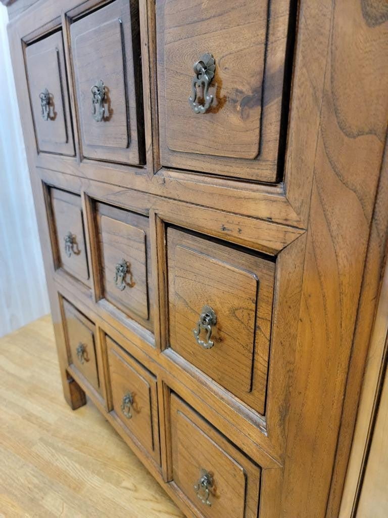 Antique Chinese Shanxi Province Solid Elmwood 9-Drawer Apothecary Medicine Chest - 6