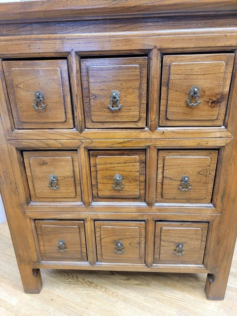 Antique Chinese Shanxi Province Solid Elmwood 9-Drawer Apothecary Medicine Chest - 7