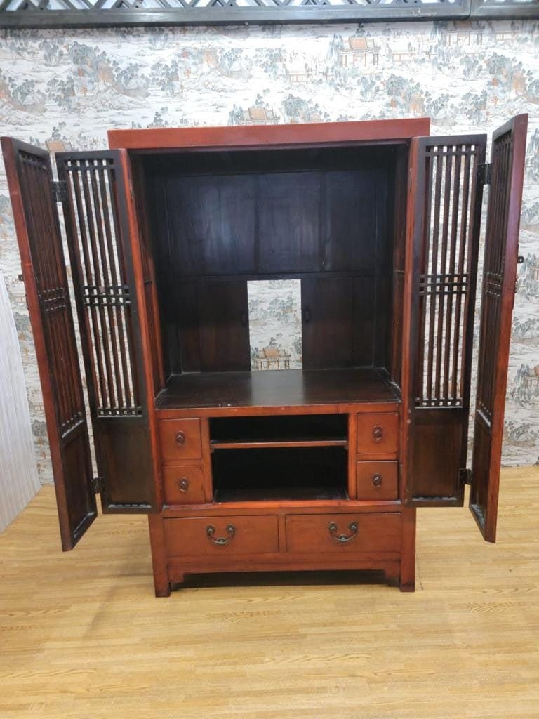 Antique Shanxi Province Red Lacquered Elmwood Storage Cabinet - 9
