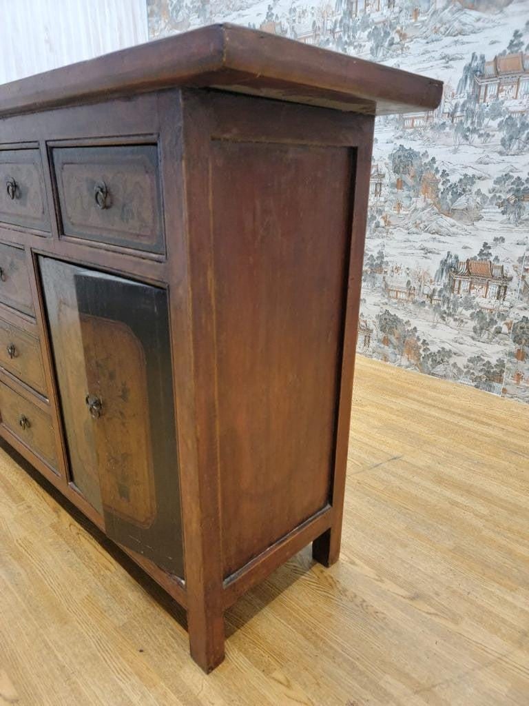 Antique Shanxi Province Red Lacquered & Elmwood Hand Painted Sideboard - 5