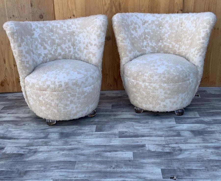 Mid Century Modern Asymmetrical Corkscrew Lounges Newly Upholstered in Boucle - Pair - 8