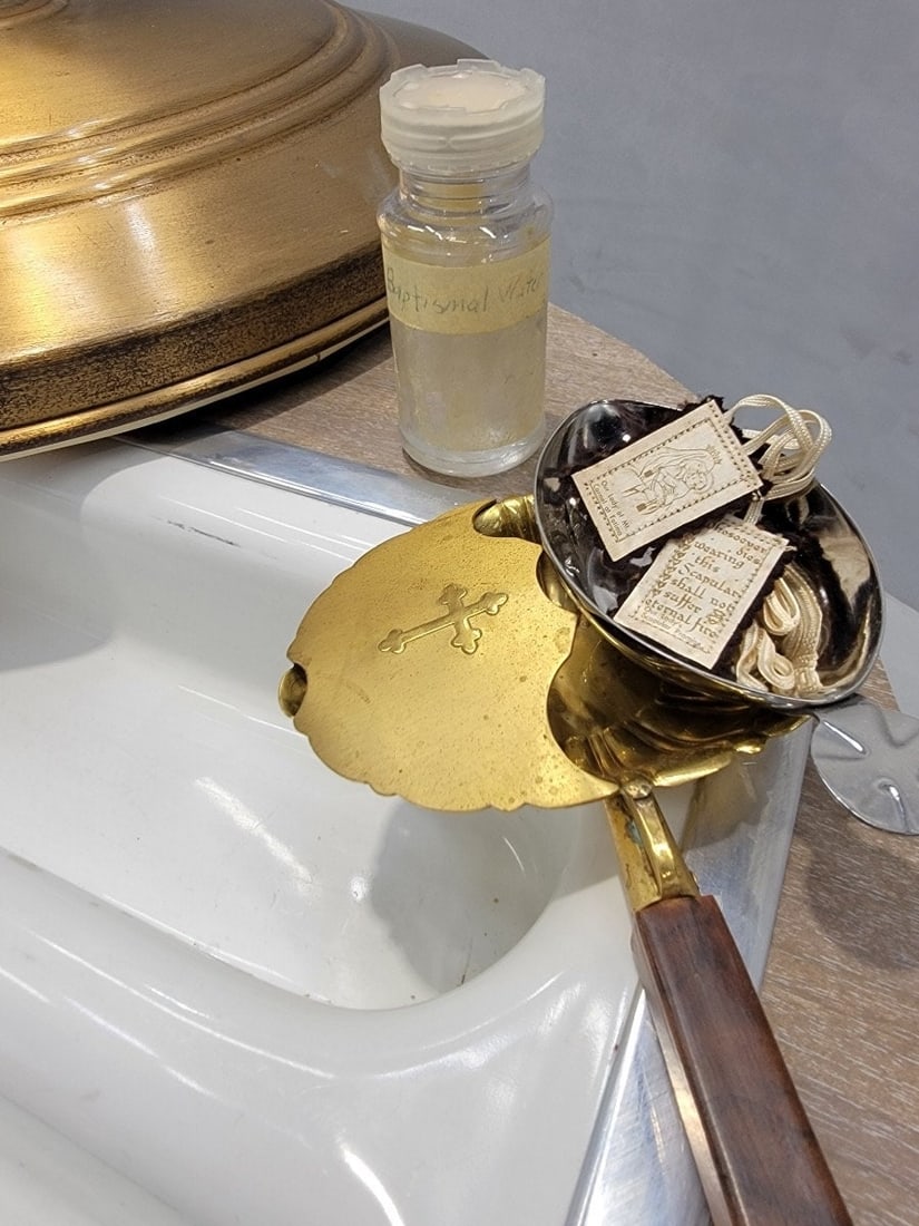 Vintage Hammered Forged Iron & Brass Sliding-Top Baptismal Font - 2