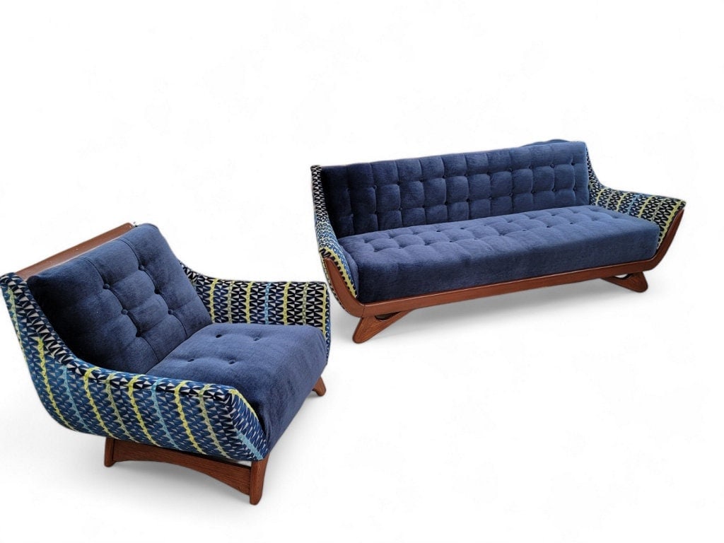 Mid Century Modern Adrian Pearsall Gondola Sofa & Club Chair Set Newly Upholstered in a Chenille