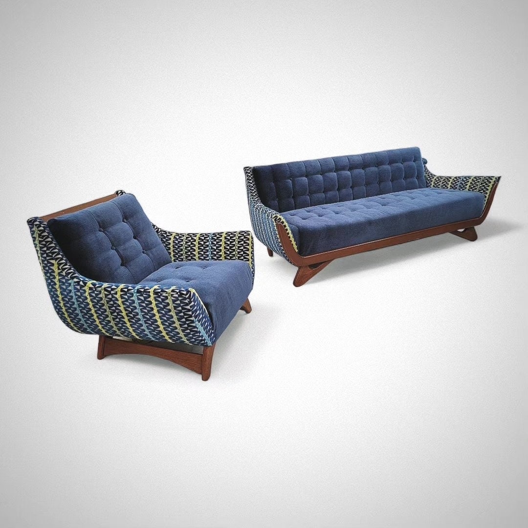 Mid Century Modern Adrian Pearsall Gondola Sofa & Club Chair Set Newly Upholstered in a Chenille - 2