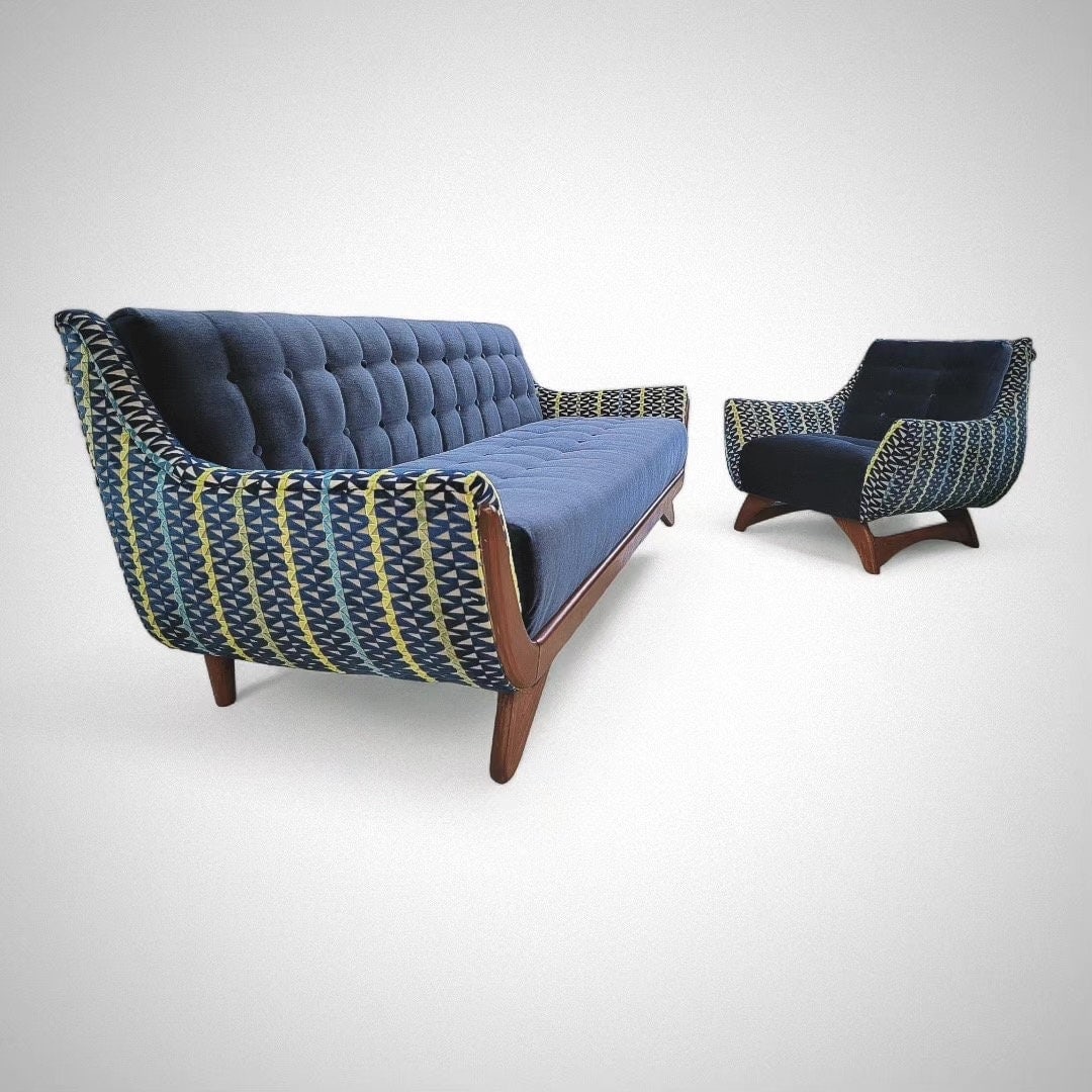 Mid Century Modern Adrian Pearsall Gondola Sofa & Club Chair Set Newly Upholstered in a Chenille - 4