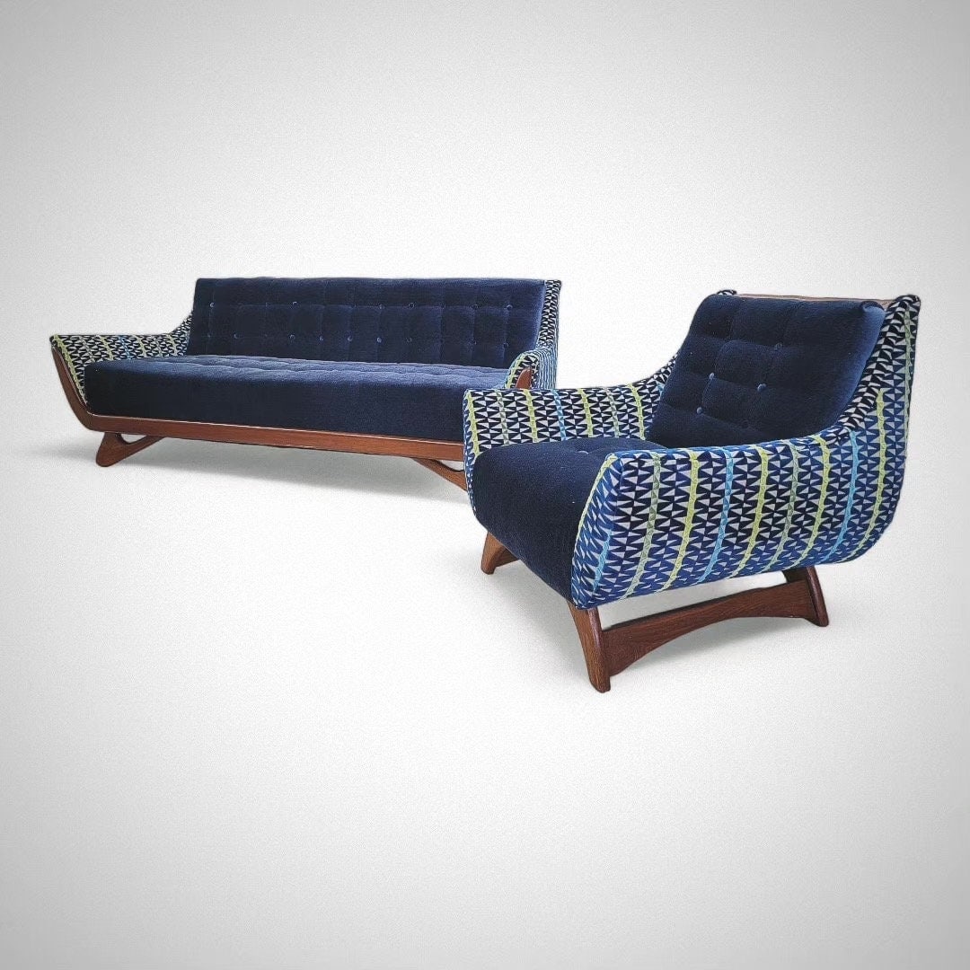 Mid Century Modern Adrian Pearsall Gondola Sofa & Club Chair Set Newly Upholstered in a Chenille - 5