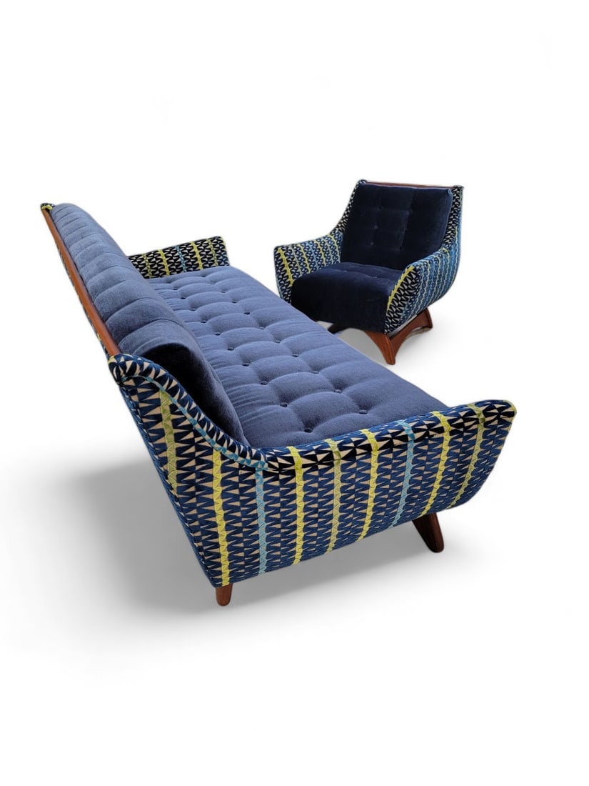 Mid Century Modern Adrian Pearsall Gondola Sofa & Club Chair Set Newly Upholstered in a Chenille - 8
