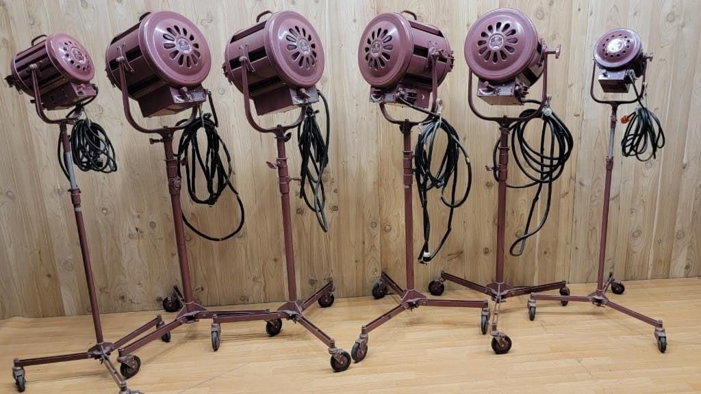Vintage Mole Richardson Solar Spot Stage Light Floor Lamps 412 and 407 - Set of 6 - 10