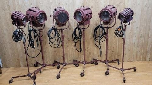 Vintage Mole Richardson Solar Spot Stage Light Floor Lamps 412 and 407 - Set of 6