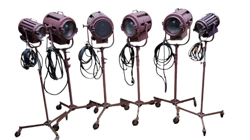 Vintage Mole Richardson Solar Spot Stage Light Floor Lamps 412 and 407 - Set of 6 - 2