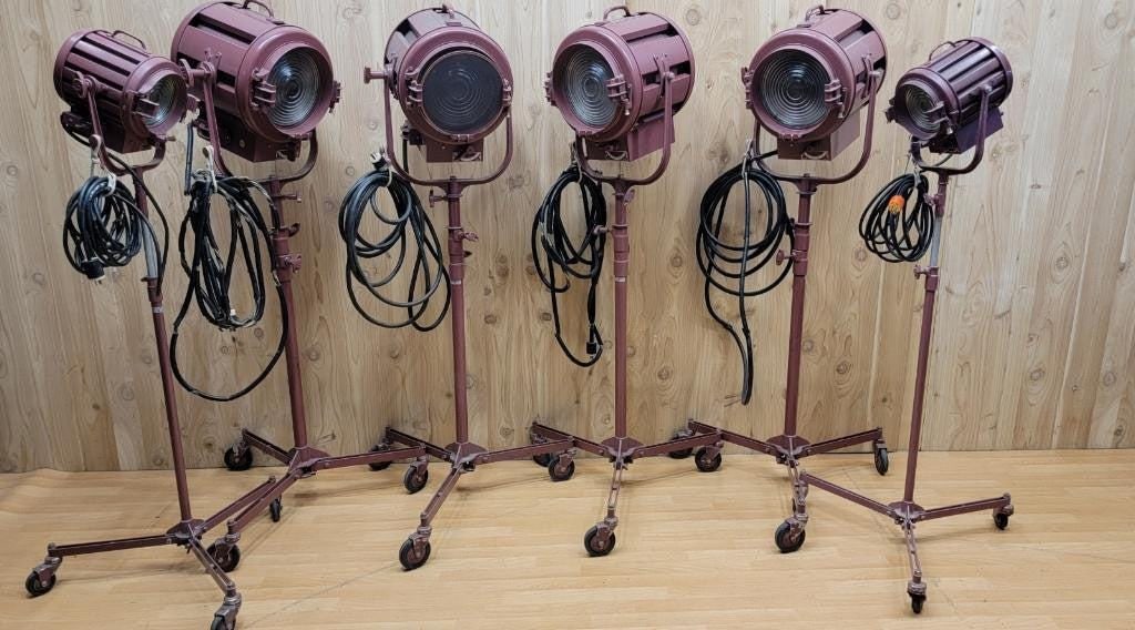 Vintage Mole Richardson Solar Spot Stage Light Floor Lamps 412 and 407 - Set of 6 - 3