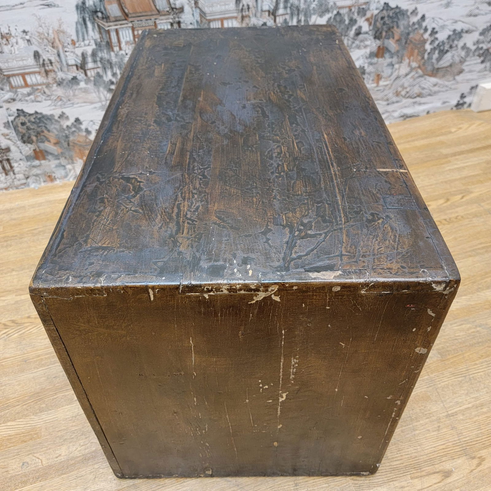 Antique Tibetan Small Elm Red Lacquer 2 Door Chest - 7