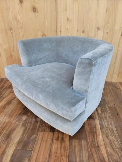 Mid Century Modern Barrel Back Tub Chair by Henredon Newly Reupholstered in Velvet - 5