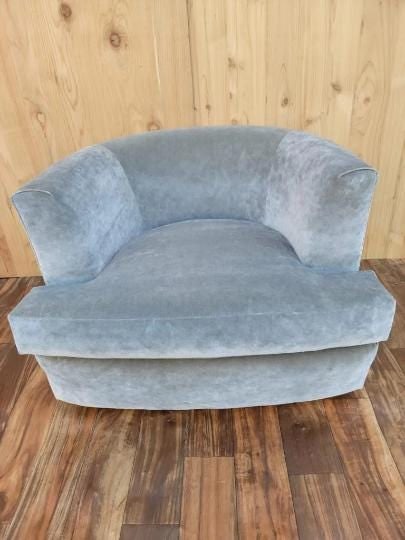 Mid Century Modern Barrel Back Tub Chair by Henredon Newly Reupholstered in Velvet - 8