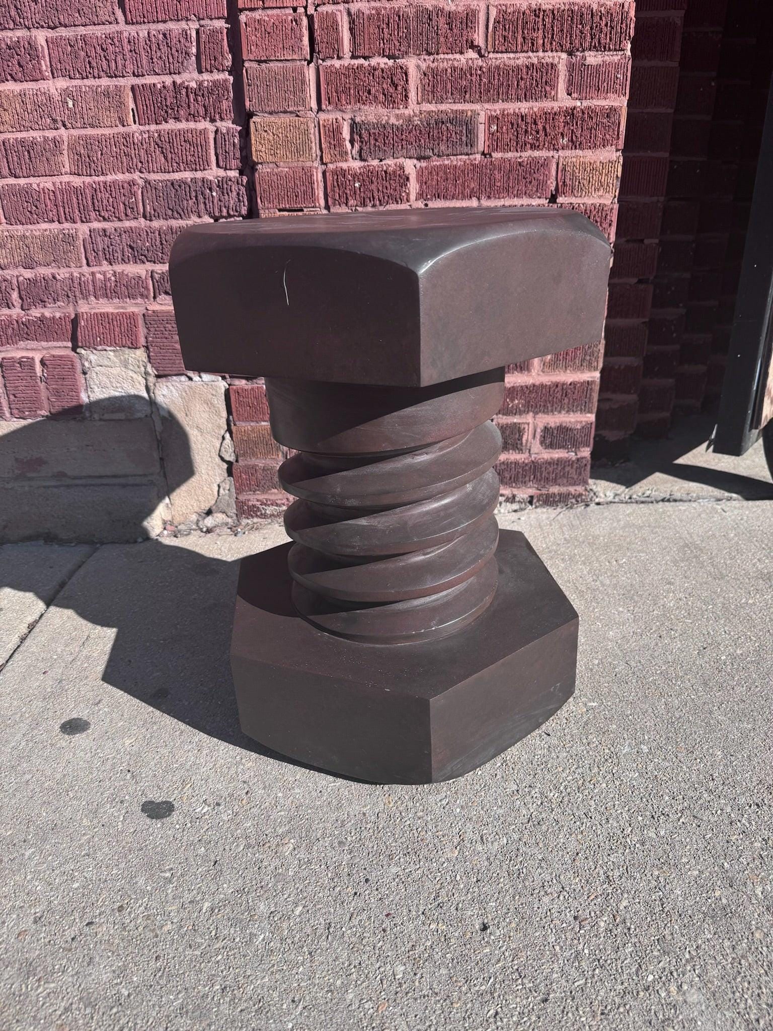 Vintage Hex Bolt Side Table/Stool in Brown