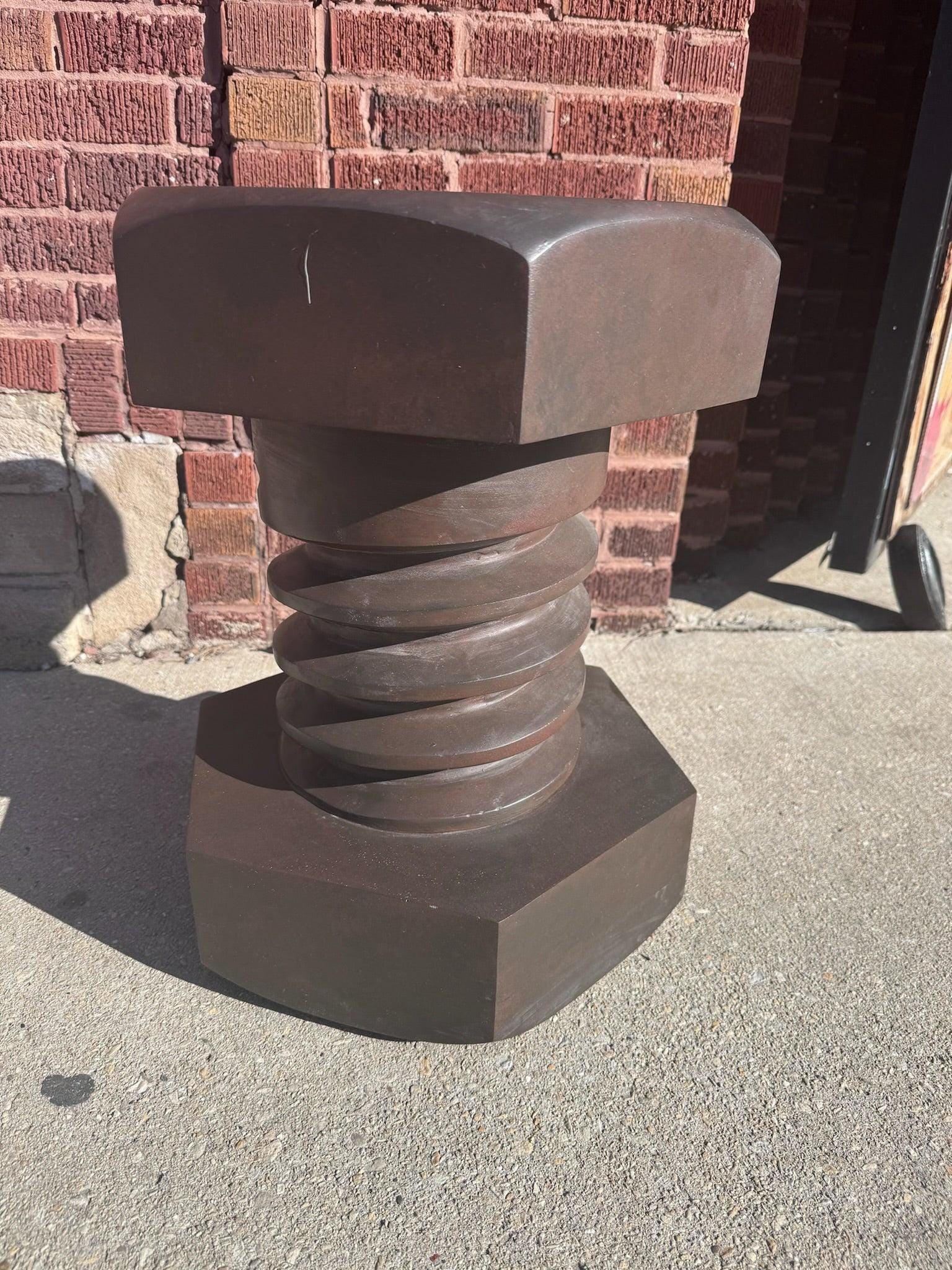 Vintage Hex Bolt Side Table/Stool in Brown - 2