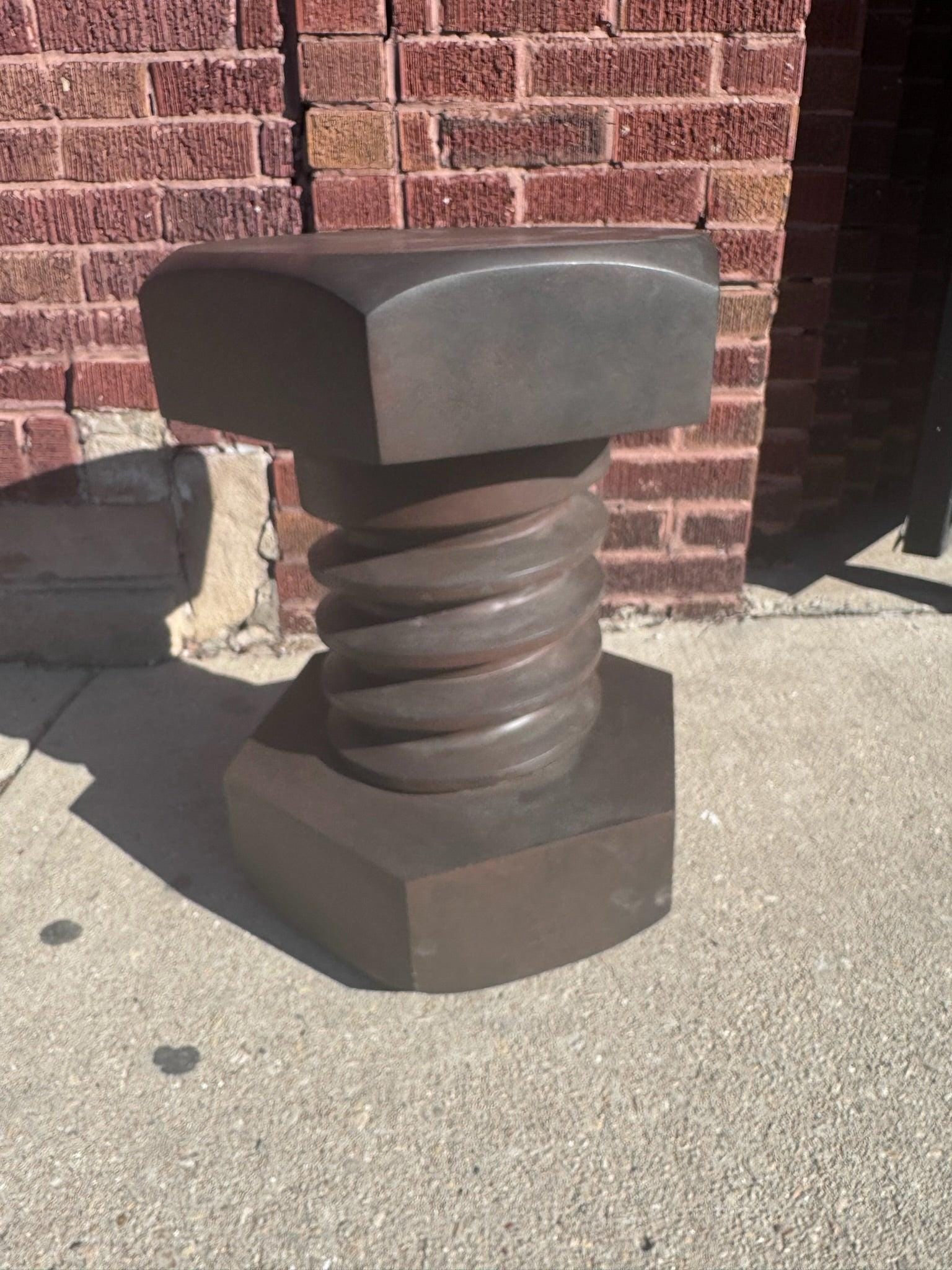 Vintage Hex Bolt Side Table/Stool in Brown - 4