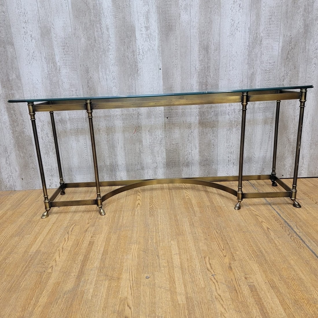 Hollywood Regency Maison Jansen LaBarge Style Brass Glass Top Console Table - 9