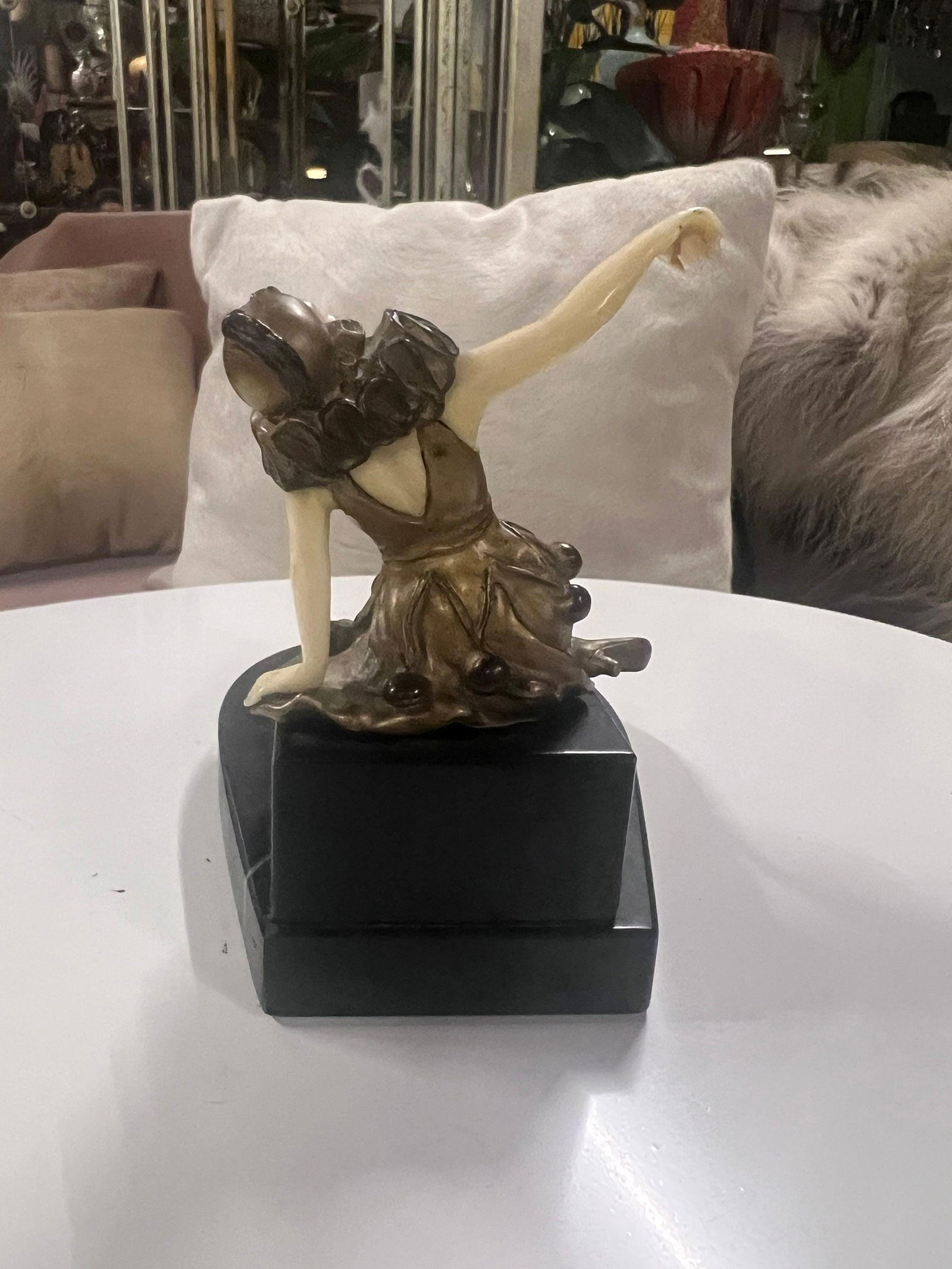 Antique French Art Deco Harlequin Posing Marble Pedestal Ashtray - 6