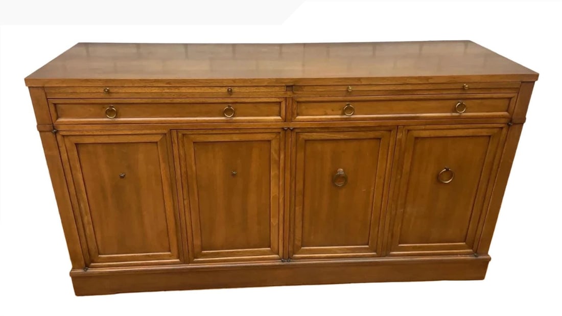 Hollywood Regency Walnut Credenza Server Sideboard with Pull Out Prep Area by Sleigh Furniture: Title: Hollywood Regency Walnut Credenza Server Sideboard with Pull Out Prep Area by Sleigh Furniture Description: Hollywood Regency Walnut Credenza Server Sideboard with Pull Out Prep Area by Sleigh