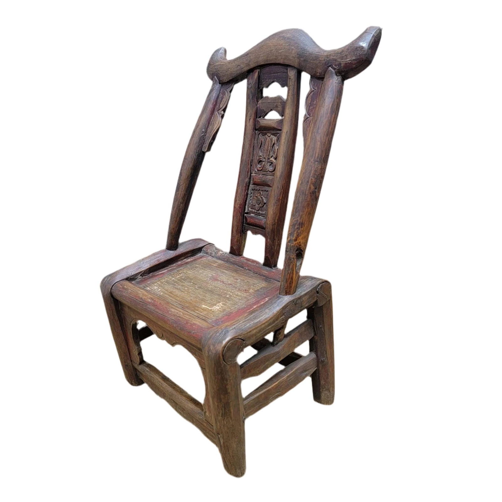 Antique Shanxi Province Carved Elm Chair: Title: Antique Shanxi Province Carved Elm Chair Description: Antique Shanxi Province Carved Elm ChairThis elm chair from the Shanxi Province of China is carved and still maintains its natural patina.