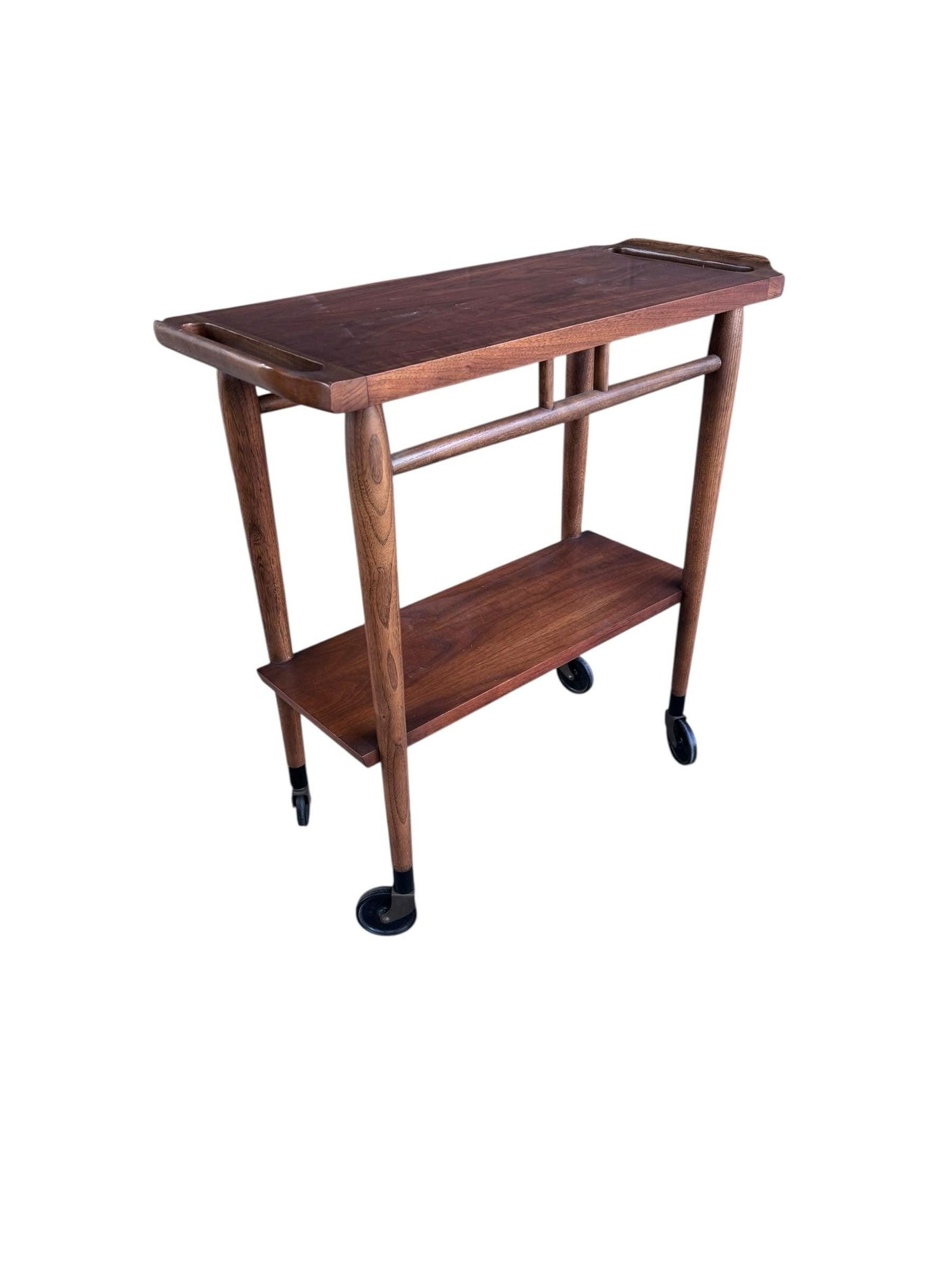 New - Mid Century Modern Lane 2 Tier Walnut Bar Cart: Title: New - Mid Century Modern Lane 2 Tier Walnut Bar Cart Description: Mid Century Modern Lane Petite 2 Tier Walnut Bar Cart on Casters Classic Mid Century Modern, clean lined, smaller size walnut r