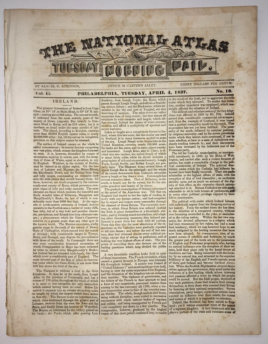 National Atlas and Tuesday morning mail.: Title: National Atlas and Tuesday morning mail. Publication Date: 1837 Primary Author: ATKINSON, SAMUEL T Publisher: Where Published: PHILADELPHIA Description: Big 4to. Vol.I, No.26; Vol.II, No.10. 